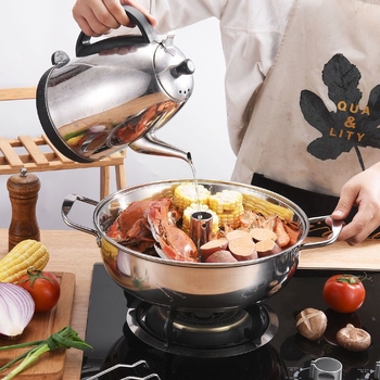 Oală de abur din oțel inoxidabil, îngroșată, pentru pește și hot pot — utilizare casnică și comercială, capac din sticlă, un singur nivel