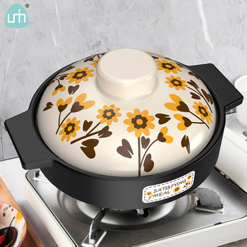 Oală ceramică pentru gătit la aragaz, rezistentă la temperaturi înalte, ideală pentru prepararea orezului în oală de lut.