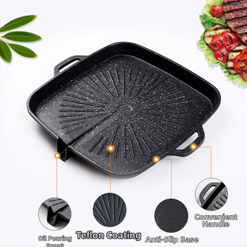 Tigaie grill pătrată în stil coreean, cu suprafață antiaderentă din marmură, Teppanyaki placă pentru uz casnic și comercial