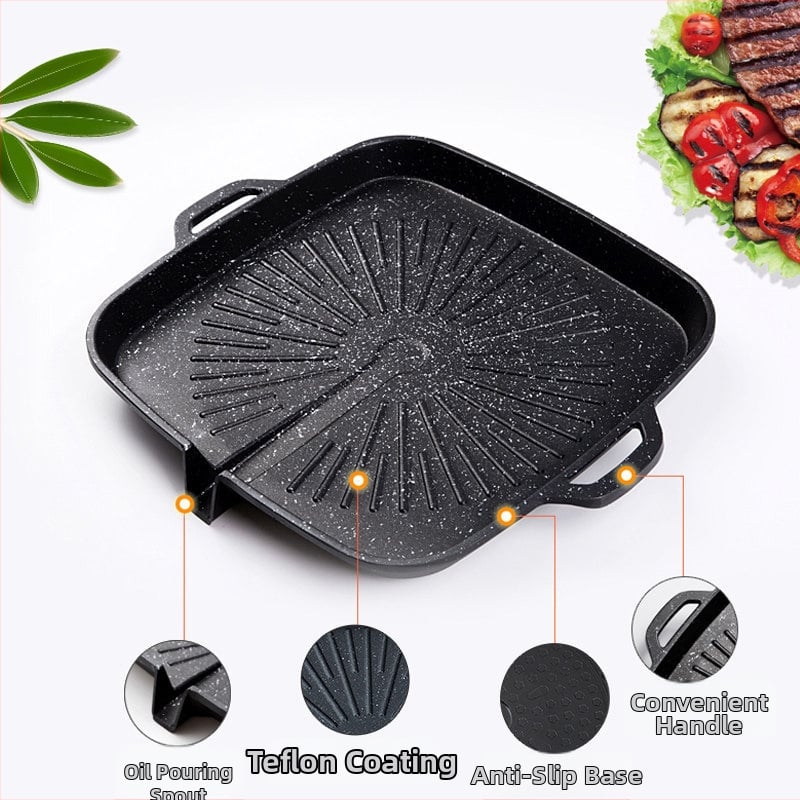Tigaie grill pătrată în stil coreean, cu suprafață antiaderentă din marmură, Teppanyaki placă pentru uz casnic și comercial