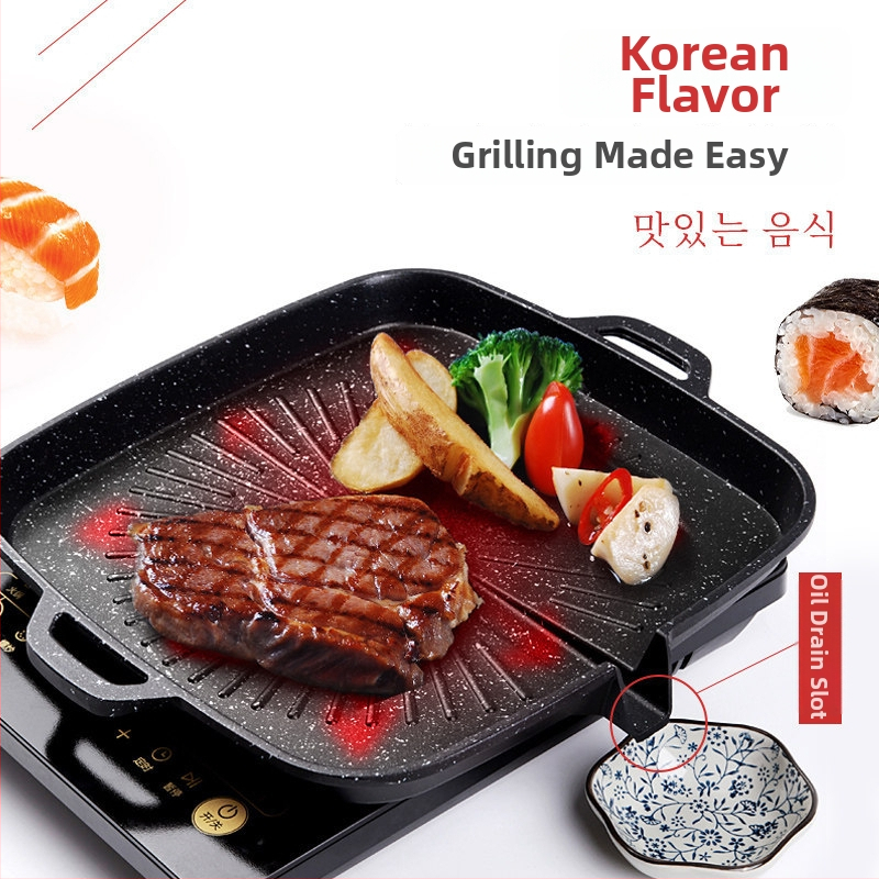 Tigaie grill pătrată în stil coreean, cu suprafață antiaderentă din marmură, Teppanyaki placă pentru uz casnic și comercial