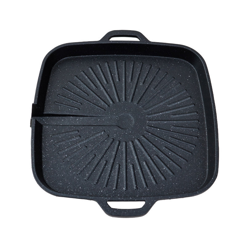 Tigaie grill pătrată în stil coreean, cu suprafață antiaderentă din marmură, Teppanyaki placă pentru uz casnic și comercial