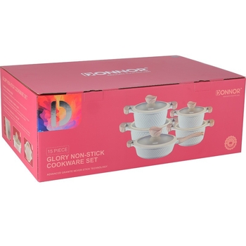 Set de 15 piese Maifan stone pentru oale de supă adânci, cu strat antiaderent, construcție turnată, fund marmorat, vase din aluminiu țesut