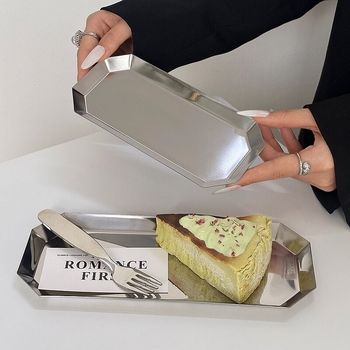 Farfurie octagonală din oțel inoxidabil pentru prăjituri și deserturi, farfurie de servire în stil Instagram, farfurie pentru grătar și gustări, tavă de depozitare, farfurie decorativă