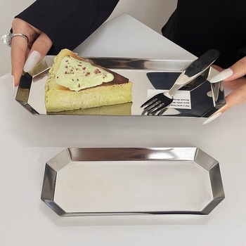 Farfurie octagonală din oțel inoxidabil pentru prăjituri și deserturi, farfurie de servire în stil Instagram, farfurie pentru grătar și gustări, tavă de depozitare, farfurie decorativă