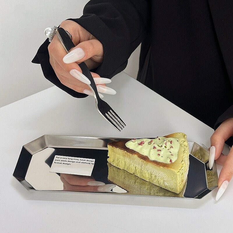 Farfurie octagonală din oțel inoxidabil pentru prăjituri și deserturi, farfurie de servire în stil Instagram, farfurie pentru grătar și gustări, tavă de depozitare, farfurie decorativă