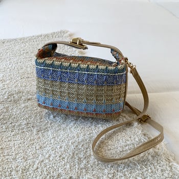 Moderna pletena etno-stil torba-vedro s lančanim remenom, za žene, minimalistička crossbody torba, ljeto 2025