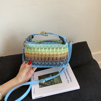 Moderna pletena etno-stil torba-vedro s lančanim remenom, za žene, minimalistička crossbody torba, ljeto 2025