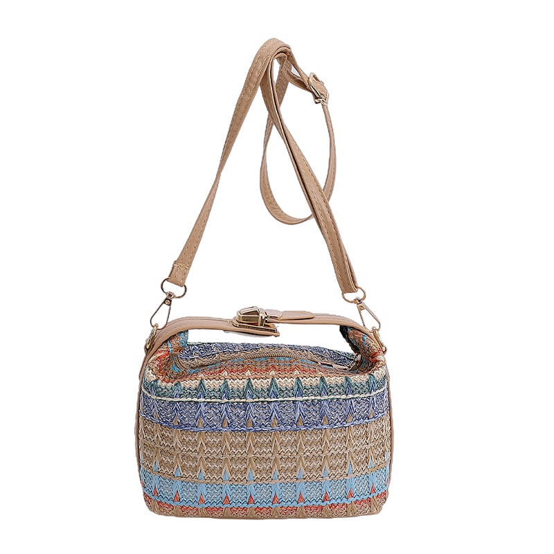 Moderna pletena etno-stil torba-vedro s lančanim remenom, za žene, minimalistička crossbody torba, ljeto 2025