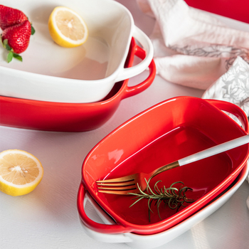 Tavă ceramică ovală în stil european, cu două mânere, pentru supă, orez și cheesecake