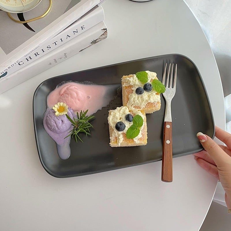 Wood Heart Porcelain Art Workshop farfurie dreptunghiulară mată din porțelan negru, pentru pește, sushi, gustări, frigărui și colțunași, diametru 27–27,9 cm