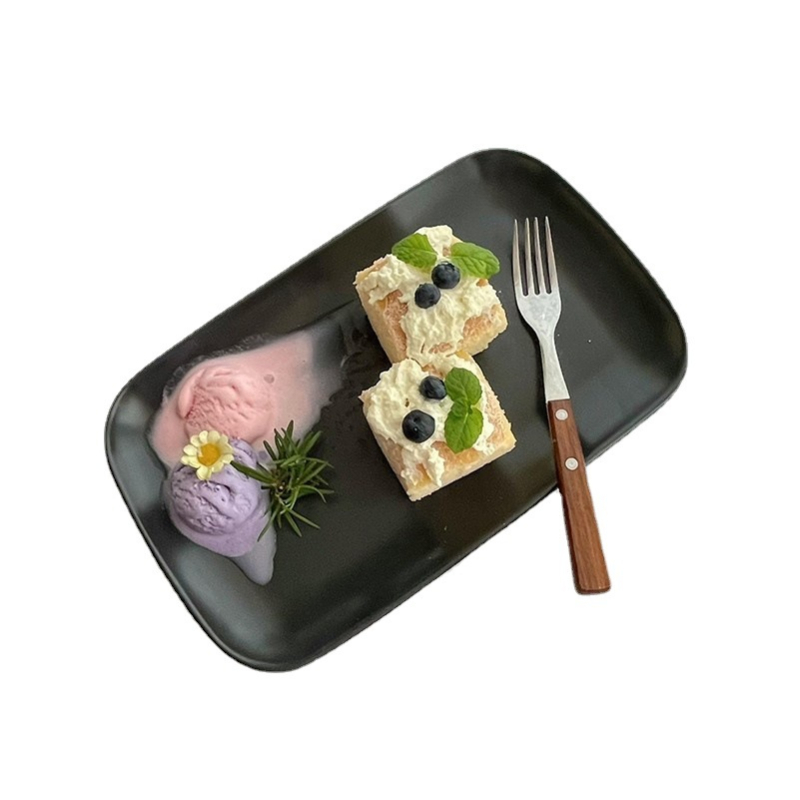 Wood Heart Porcelain Art Workshop farfurie dreptunghiulară mată din porțelan negru, pentru pește, sushi, gustări, frigărui și colțunași, diametru 27–27,9 cm