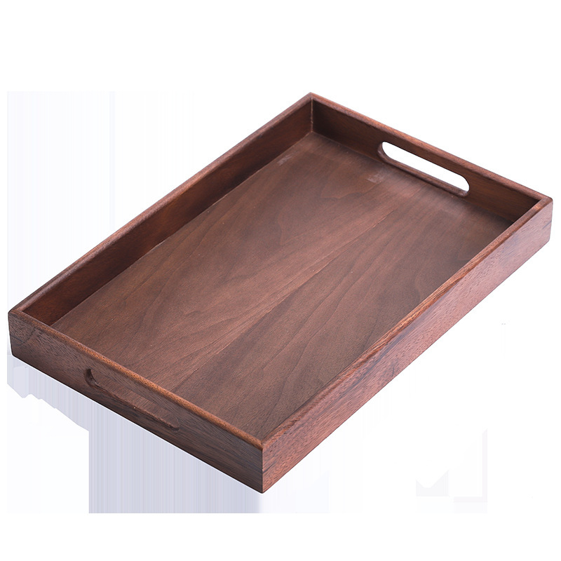 Tavă din lemn de nuc pentru ceai, gustări și depozitare, dreptunghiulară, multifuncțională, utilizare casnică, elegantă