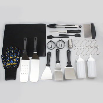 Set de unelte pentru grătar din oțel inoxidabil pentru exterior – spatul pentru grătar, lopată pentru grătar, cuțit, clemă, pensulă, furculiță, mănuși și plasă
