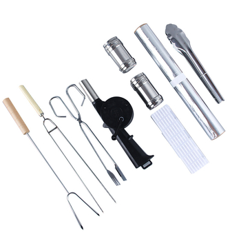 Set de instrumente pentru grătar din oțel inoxidabil, cu 10 accesorii pentru exterior și 15 bucăți folie de aluminiu