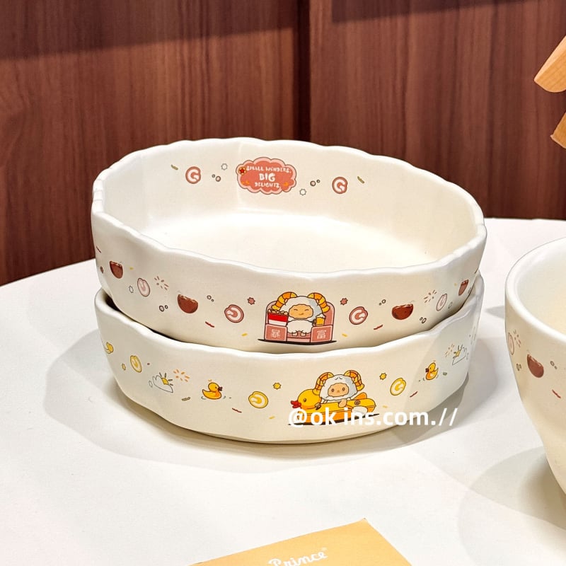 Tavă ceramică de copt cu model de desene animate, rotundă, diametrul 24 cm, compatibilă cu cuptorul, cuptorul cu microunde și air fryer, pentru preparate cu brânză