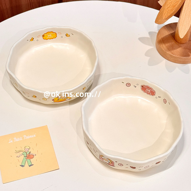 Tavă ceramică de copt cu model de desene animate, rotundă, diametrul 24 cm, compatibilă cu cuptorul, cuptorul cu microunde și air fryer, pentru preparate cu brânză