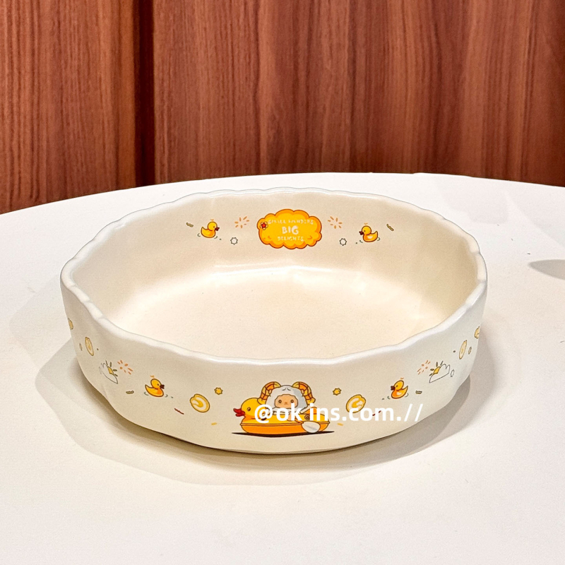 Tavă ceramică de copt cu model de desene animate, rotundă, diametrul 24 cm, compatibilă cu cuptorul, cuptorul cu microunde și air fryer, pentru preparate cu brânză