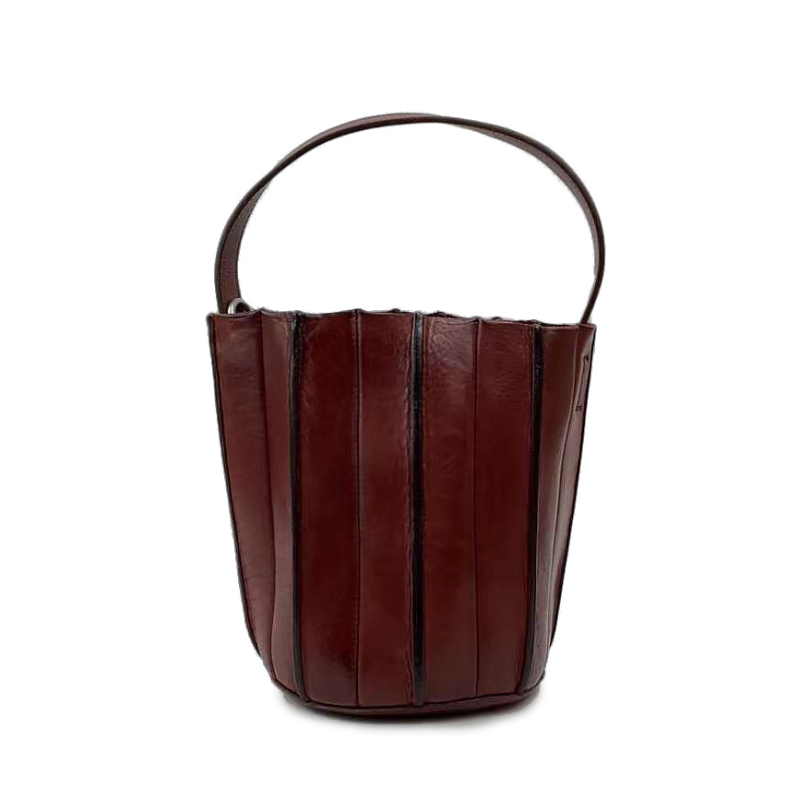 Ženska crossbody torbica od prave kože, jednostavan bucket stil, od prve sloje kravlje kože s biljnim premazom.