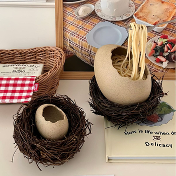Bol ceramic în formă de ou – design creativ cu cuib de pasăre pentru deserturi, băuturi reci și tăiței