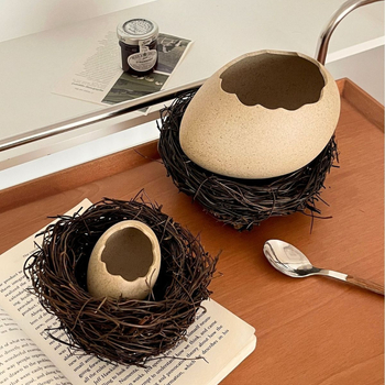 Bol ceramic în formă de ou – design creativ cu cuib de pasăre pentru deserturi, băuturi reci și tăiței