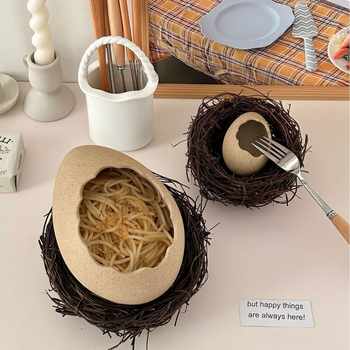 Bol ceramic în formă de ou – design creativ cu cuib de pasăre pentru deserturi, băuturi reci și tăiței