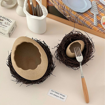 Bol ceramic în formă de ou – design creativ cu cuib de pasăre pentru deserturi, băuturi reci și tăiței