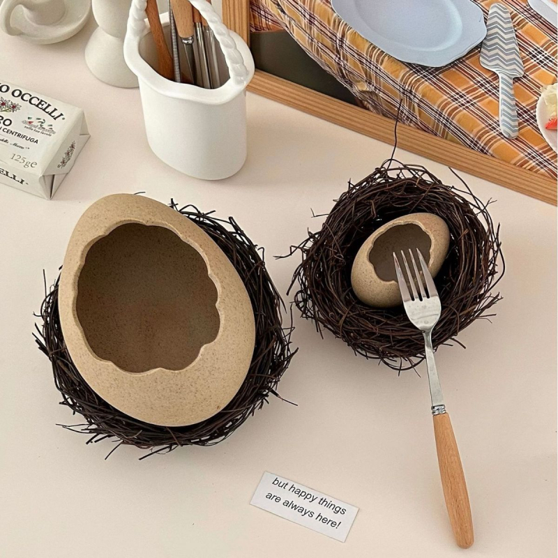 Bol ceramic în formă de ou – design creativ cu cuib de pasăre pentru deserturi, băuturi reci și tăiței