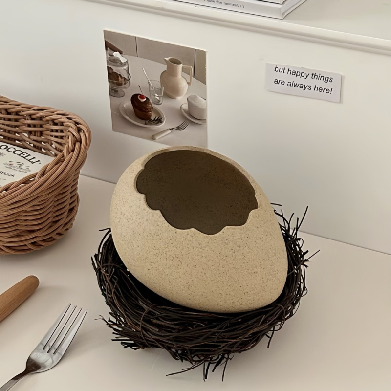 Bol ceramic în formă de ou – design creativ cu cuib de pasăre pentru deserturi, băuturi reci și tăiței