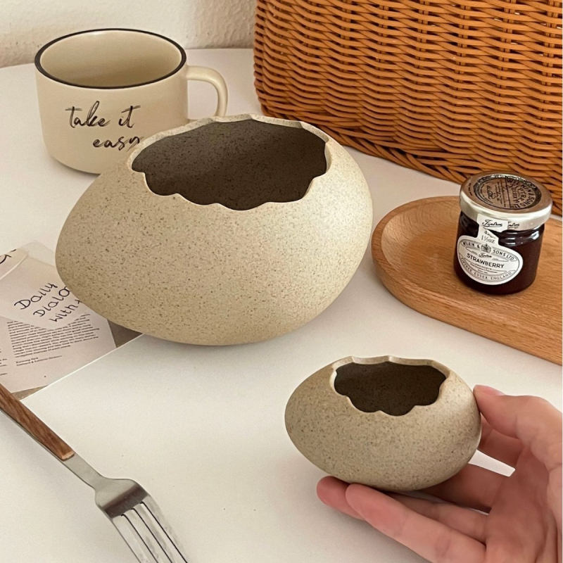 Bol ceramic în formă de ou – design creativ cu cuib de pasăre pentru deserturi, băuturi reci și tăiței
