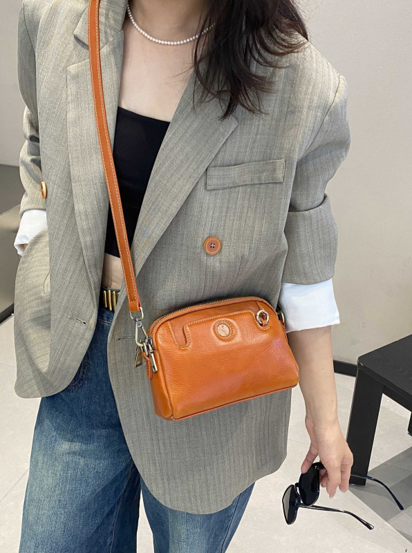 Ženska torbica od prave kože s pretincem za novac i džepom za telefon, Mahjong stil, koža prve klase, mini crossbody torba, 2025