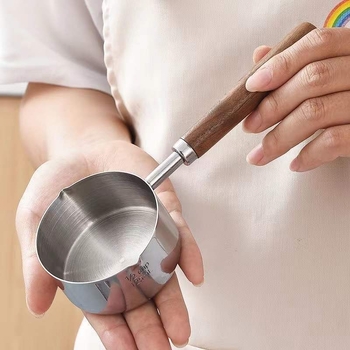 Oală mică din oțel inoxidabil 304, mâner din lemn, antiaderent, bază plată