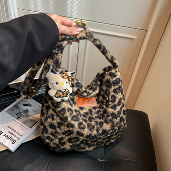2025 nova jeseno-zimska korejska Ins stil pliš tote torba za žene, leopard uzorak