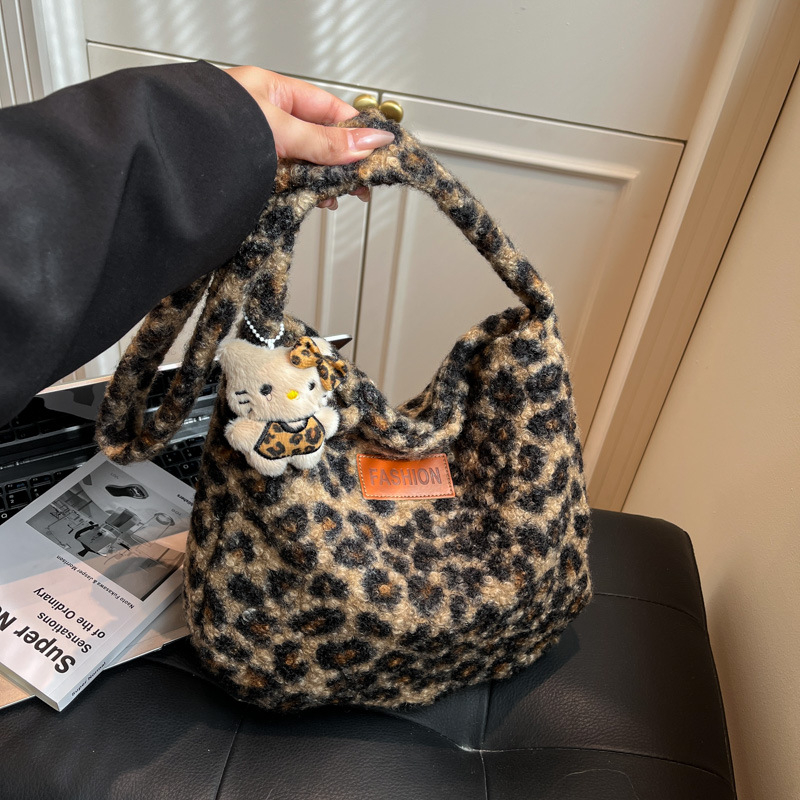 2025 nova jeseno-zimska korejska Ins stil pliš tote torba za žene, leopard uzorak
