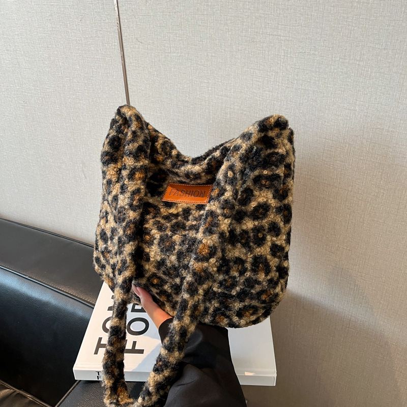 2025 nova jeseno-zimska korejska Ins stil pliš tote torba za žene, leopard uzorak