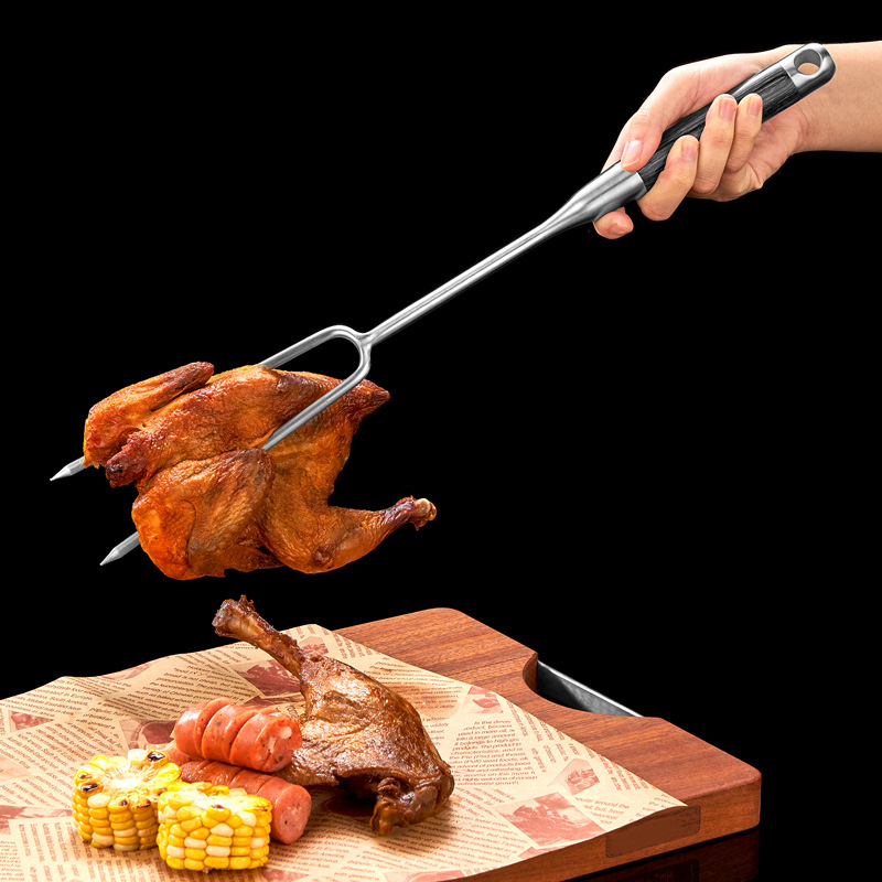 Hong Junda Furculă de grătar din oțel inoxidabil 304 pentru exterior – furculiță pentru fripturi, pui întreg și carne la grătar, unealtă pentru grătar