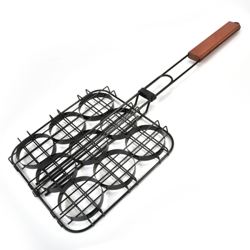 Grătar din oțel carbon cu strat antiaderent, design cu nouă cercuri, clemă pentru burger și coș de grătar