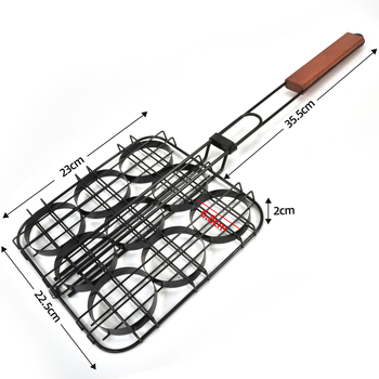 Grătar din oțel carbon cu strat antiaderent, design cu nouă cercuri, clemă pentru burger și coș de grătar