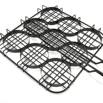 Grătar din oțel carbon cu strat antiaderent, design cu nouă cercuri, clemă pentru burger și coș de grătar