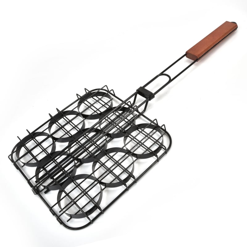 Grătar din oțel carbon cu strat antiaderent, design cu nouă cercuri, clemă pentru burger și coș de grătar