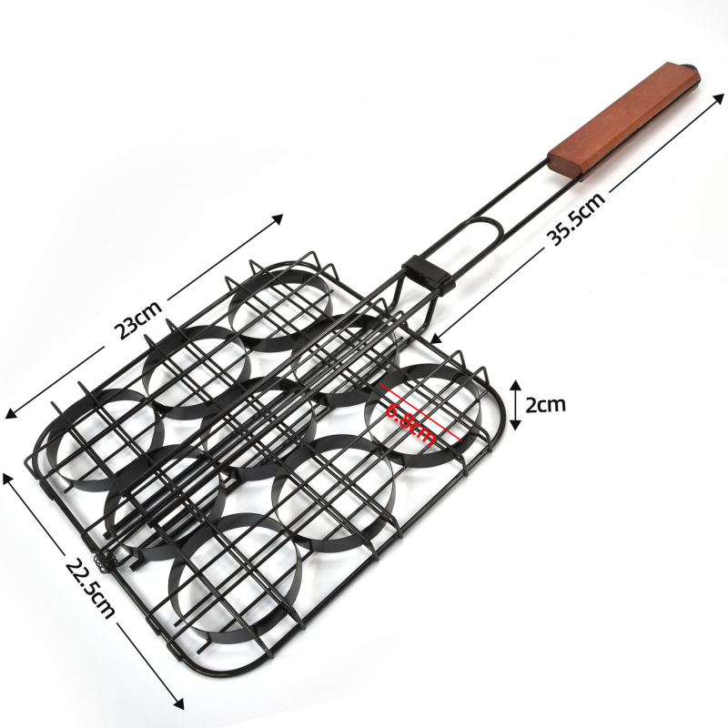 Grătar din oțel carbon cu strat antiaderent, design cu nouă cercuri, clemă pentru burger și coș de grătar