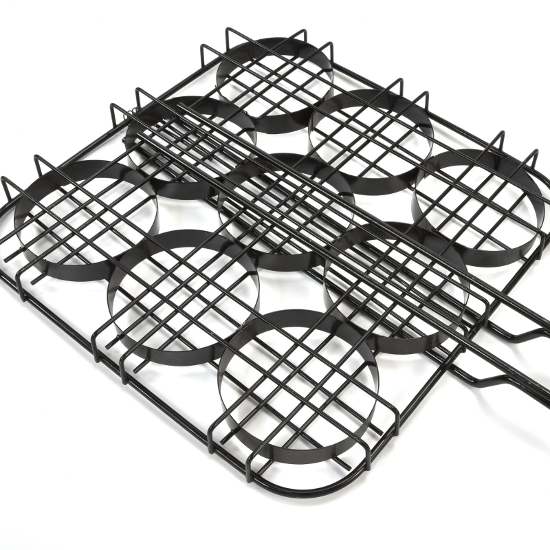 Grătar din oțel carbon cu strat antiaderent, design cu nouă cercuri, clemă pentru burger și coș de grătar