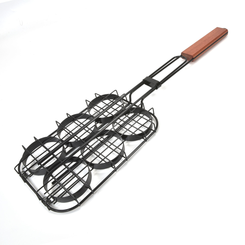 Grătar din oțel carbon cu strat antiaderent, design cu nouă cercuri, clemă pentru burger și coș de grătar
