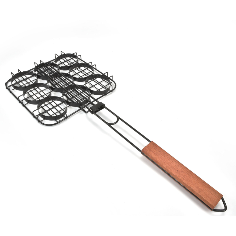 Grătar din oțel carbon cu strat antiaderent, design cu nouă cercuri, clemă pentru burger și coș de grătar