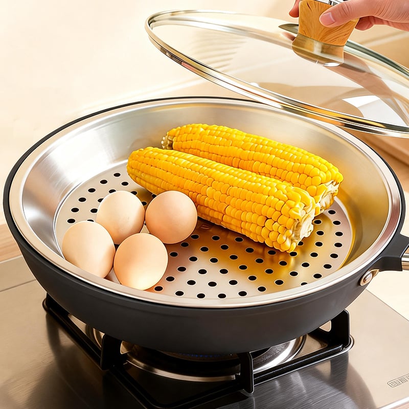 Tavă de aburi din oțel inox, pentru bucătărie de acasă, compatibilă cu wok și aburitor