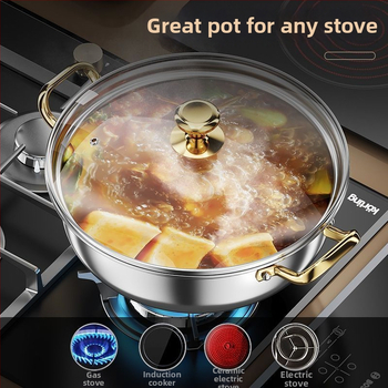 Oală pentru hot pot din oțel inoxidabil 316, mâner auriu, universală pentru supe, oală specială pentru hot pot, oală multifuncțională pentru utilizare casnică
