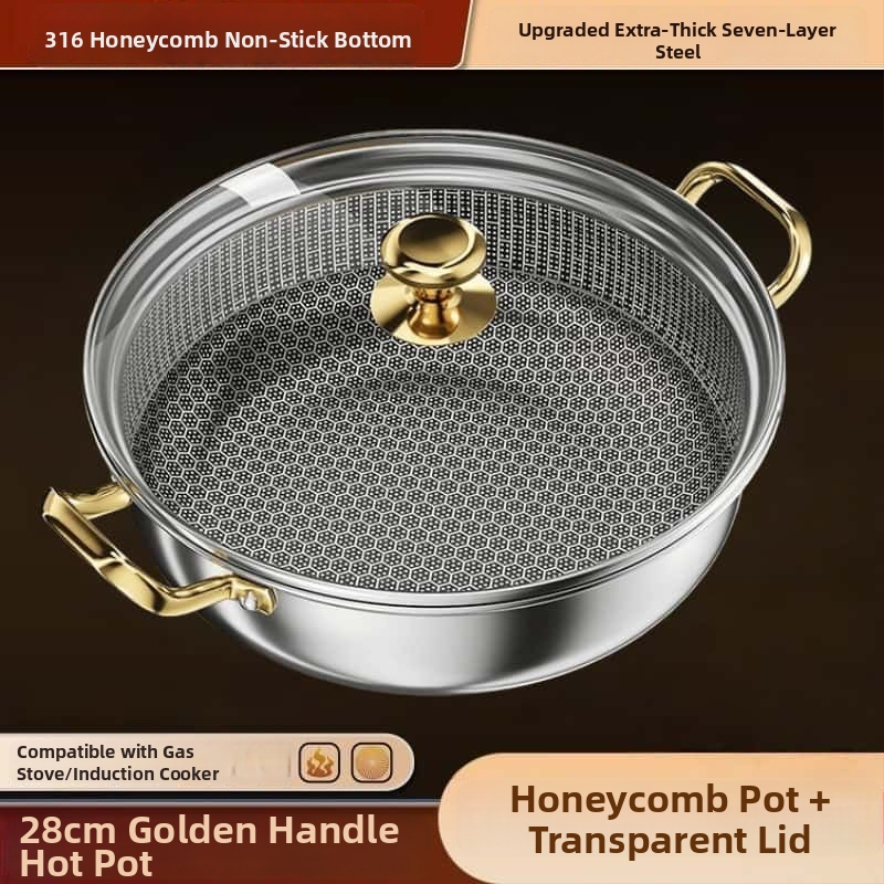 Oală pentru hot pot din oțel inoxidabil 316, mâner auriu, universală pentru supe, oală specială pentru hot pot, oală multifuncțională pentru utilizare casnică