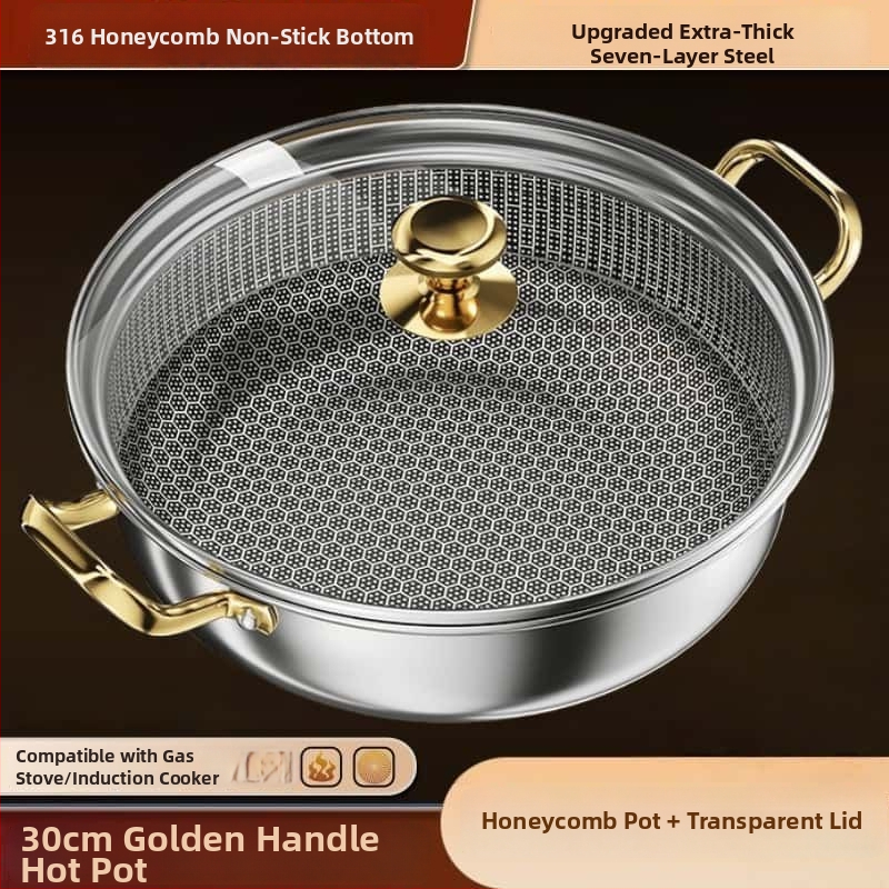 Oală pentru hot pot din oțel inoxidabil 316, mâner auriu, universală pentru supe, oală specială pentru hot pot, oală multifuncțională pentru utilizare casnică