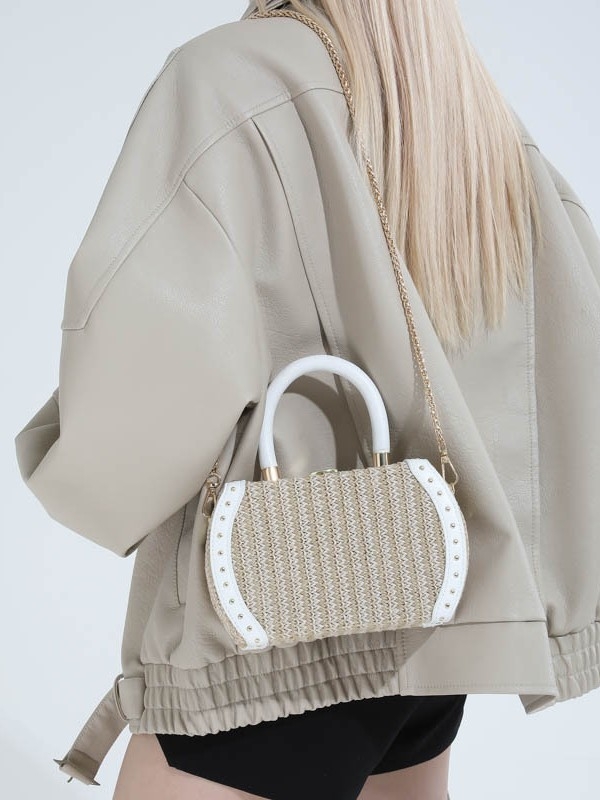 Šarena pleteni box torba za jesen/zimu s rivet detaljima, luksuzna ženska torba za nošenje na ramenu