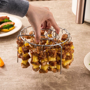 Raft rotund din oțel inoxidabil pentru frigărui agățate, compatibil cu friteuza cu aer și cuptor, suport vertical pentru frigărui